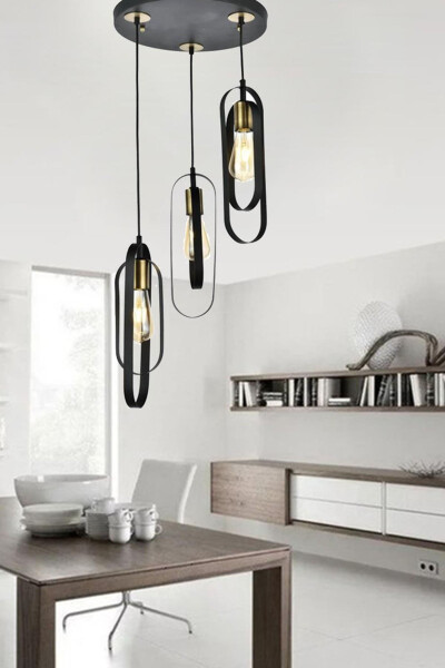 Cocoon 3-Piece Round Black Modern Youth Room Kitchen Retro Living Room Pendant Chandelier - 10