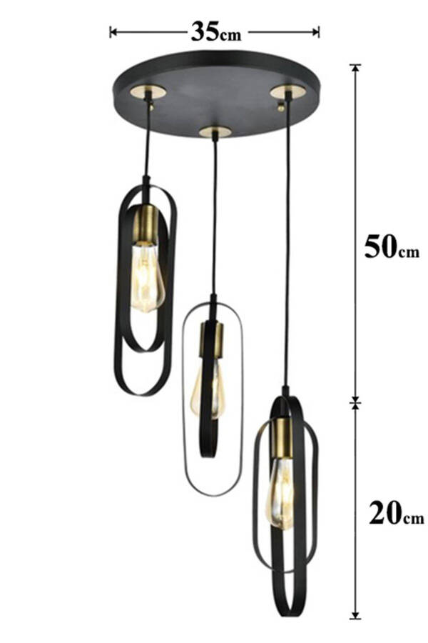 Cocoon 3-Piece Round Black Modern Youth Room Kitchen Retro Living Room Pendant Chandelier - 12