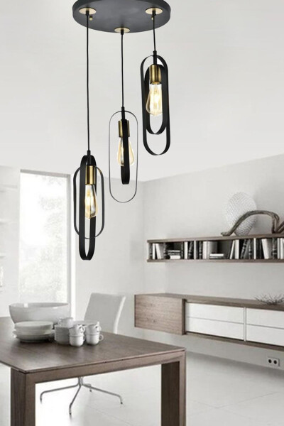 Cocoon 3-Piece Round Black Modern Youth Room Kitchen Retro Living Room Pendant Chandelier - 6