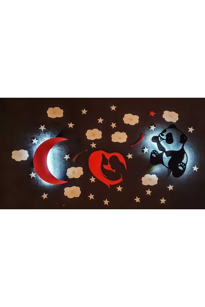 Çocuk Odası Dekoratif PEMBE AY- ANNE BEBEK- PANDA Gece Lambası Ledli Aydınlatma - 1