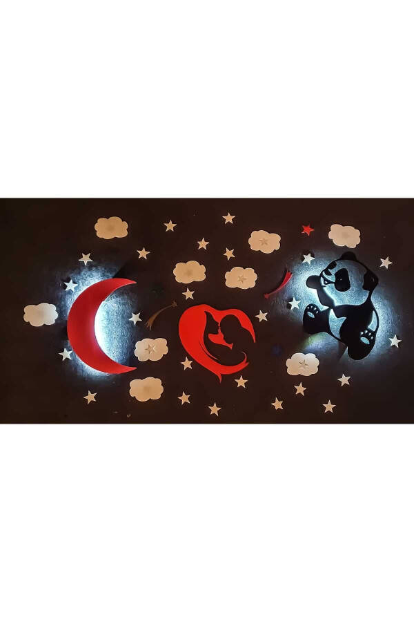 Çocuk Odası Dekoratif PEMBE AY- ANNE BEBEK- PANDA Gece Lambası Ledli Aydınlatma - 1