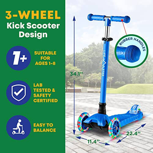 Çocuk Scooter - Çocuk ve Bebekler İçin 3 Tekerlekli Tekme Scooter - Döndüğünde Işıyan LED Tekerlek Lambaları Lifemaster - 5