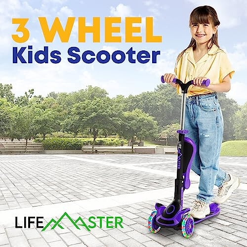 Çocuk Scooter - Katlanabilir Koltuk - Yuvarlanırken Aydınlanan LED Tekerlek Işıkları - Çocuk ve Bebek 3 Tekerlekli Tekmelemeli Scooter - Ayarlanabilir Direksiyon - İç ve Dış Mekan - Pembe - Lifemaster - 7