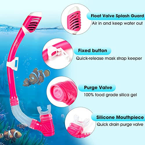 Çocuk Şnorkel Seti, Çocuk Dalış Maskesi Buğu Önleyici Yüzme Gözlüğü ve Kuru Şnorkel Çocuk Şnorkelleme Ekipmanı 4-14 Yaş Erkek ve Kız Çocukları İçin - 5