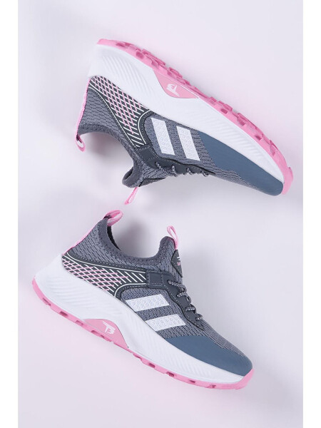 Çocuk Unisex Füme Pembe Rahat Kalıp Nefes Alabilen Kumaş Bağcıklı Sneaker - 1