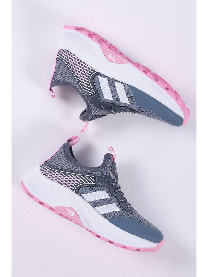 Çocuk Unisex Füme Pembe Rahat Kalıp Nefes Alabilen Kumaş Bağcıklı Sneaker - 1