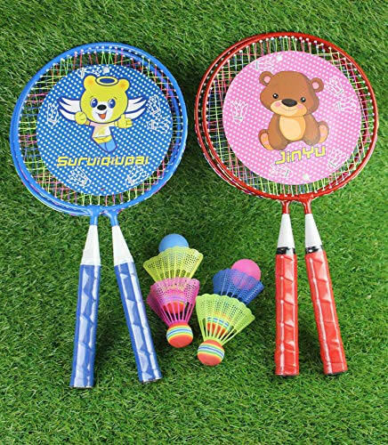 Çocuklar İçin Badminton Raketi 1 Çift, Naylon Alaşımlı Dayanıklı Badminton Raketi Seti Çocuklar İçin Kapalı/Açık Spor Oyunu (4 Badminton ve 2 Masa Tenisi Dahil) - 6