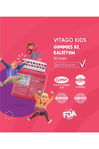 Çocuklar İçin D3 Vitamini ve Kalsiyum İçeren 30 Adet Çiğnenebilir Gummy Jel - 4