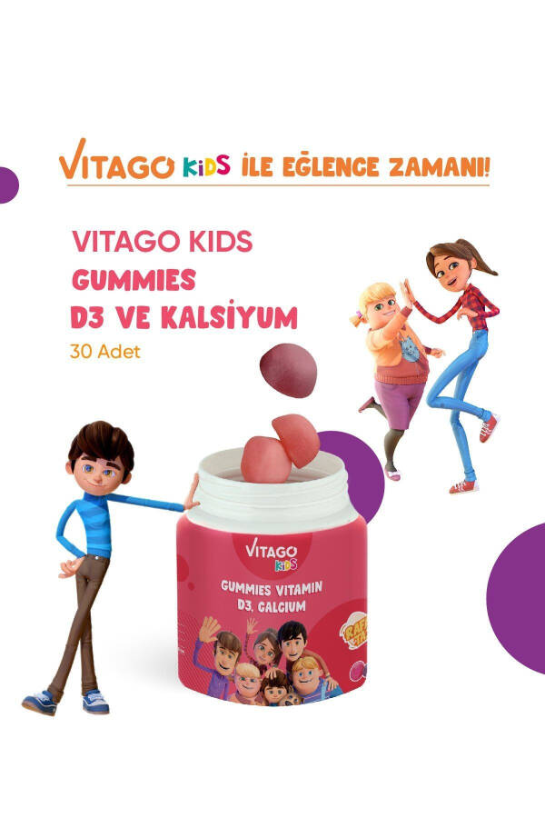 Çocuklar İçin D3 Vitamini ve Kalsiyum İçeren 30 Adet Çiğnenebilir Gummy Jel - 5