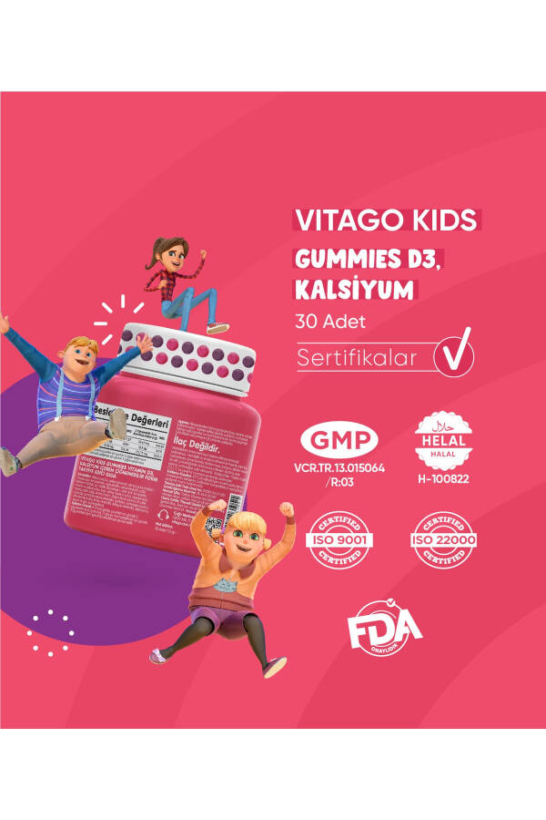 Çocuklar İçin D3 Vitamini ve Kalsiyum İçeren 30 Adet Çiğnenebilir Gummy Jel - 9