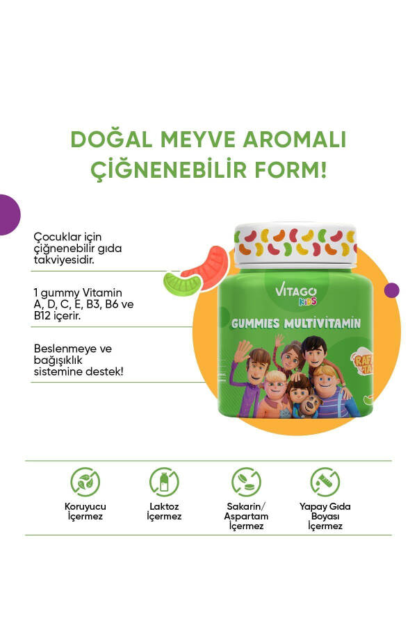 Çocuklar İçin Multivitamin Multimineral İçeren 60 Adet Çiğnenebilir Gummy Jel - 2