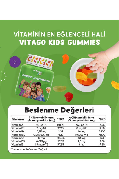 Çocuklar İçin Multivitamin Multimineral İçeren 60 Adet Çiğnenebilir Gummy Jel - 3