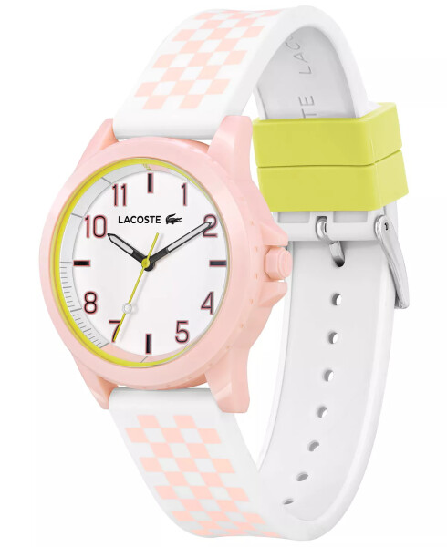 Çocuklar için Pembe ve Beyaz Kareli Baskılı Silikon Kayışlı Saat 36mm Pembe - 2