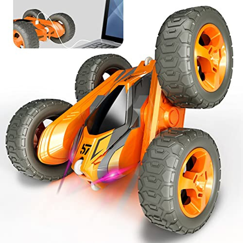 Çocuklar için Tecnock Uzaktan Kumandalı Araba, 360° Dönen Çift Taraflı Flip RC Dublör Araba, 2.4GHz 4WD Şarj Edilebilir Pil ile 45 Dakika Oyun Süresi, Erkek ve Kız Çocuklar İçin Harika Hediye - 1