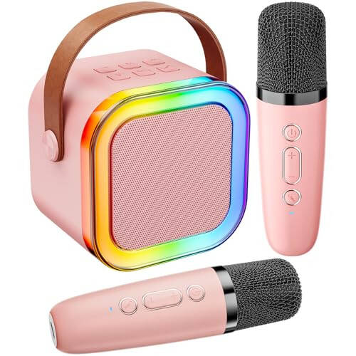 Çocuklar ve Yetişkinler İçin Karaoke Makinesi, Taşınabilir Bluetooth Mini Karaoke Mikrofonu Şarkı Söyleme Hoparlörü 2 Mikrofon ve Işık ile, Tüm Akıllı Telefonlar İçin Oyuncaklar, Doğum Günü, Aile, Ev Partisi (Pembe) - 4