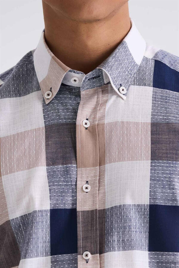 Coffee Slim Fit Checkered 100% Cotton Shirt - 3