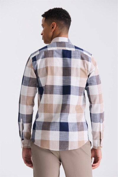 Coffee Slim Fit Checkered 100% Cotton Shirt - 4