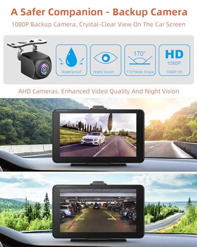 Cogamichi Portable Apple Carplay & Android Auto with 1080P Backup Camera, Car Screen x7 Inch HD IPS Touch Carplay Screen for Car Plug in, Car Play Dash Mount with AUX, FM, Siri, GPS Navigation - 3