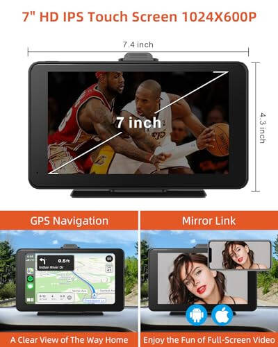 Cogamichi Portable Apple Carplay & Android Auto with 1080P Backup Camera, Car Screen x7 Inch HD IPS Touch Carplay Screen for Car Plug in, Car Play Dash Mount with AUX, FM, Siri, GPS Navigation - 5