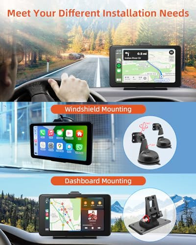 Cogamichi Portable Apple Carplay & Android Auto with 1080P Backup Camera, Car Screen x7 Inch HD IPS Touch Carplay Screen for Car Plug in, Car Play Dash Mount with AUX, FM, Siri, GPS Navigation - 7