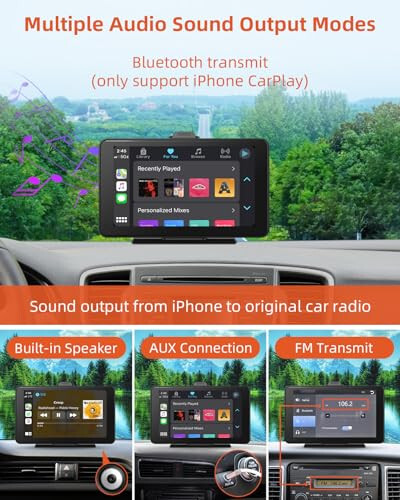 Cogamichi Портативный Apple CarPlay & Android Auto с камерой заднего вида 1080P, экран автомобиля x7 дюймов HD IPS сенсорный экран CarPlay для подключения к автомобилю, крепление для автомобиля Car Play с AUX, FM, Siri, GPS навигацией - 4