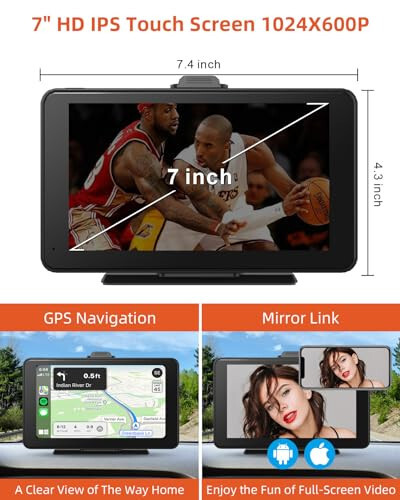 Cogamichi Taşınabilir Apple CarPlay & Android Auto 1080P Geri Görüş Kamerası ile, Araç Ekranı 7 İnç HD IPS Dokunmatik CarPlay Ekranı Araç İçin Fişe Takılır, Araç Oynatma Gösterge Paneli Montajı AUX, FM, Siri, GPS Navigasyon ile - 5