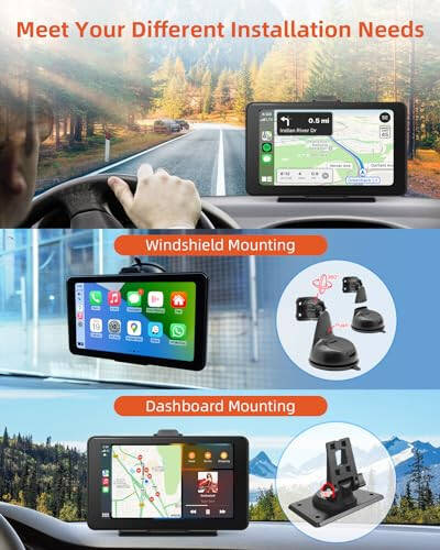 Cogamichi Taşınabilir Apple CarPlay & Android Auto 1080P Geri Görüş Kamerası ile, Araç Ekranı 7 İnç HD IPS Dokunmatik CarPlay Ekranı Araç İçin Fişe Takılır, Araç Oynatma Gösterge Paneli Montajı AUX, FM, Siri, GPS Navigasyon ile - 7