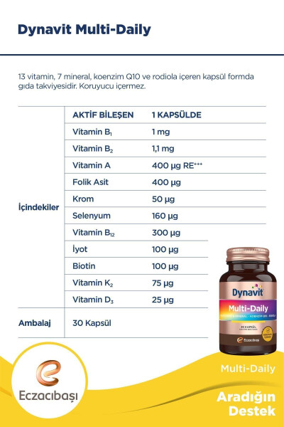 Çoklu Günlük Çok Vitamin & Mineral - Koenzim Q10 - Rhodiola 30 Kapsül - 4