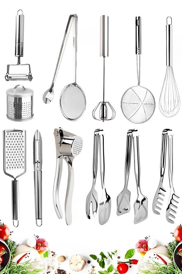 Colander Ladle Teapot Strainer Mixer Wire Whisk Grater Garlic Press Salad Cake Pasta Oil Tongs - 1