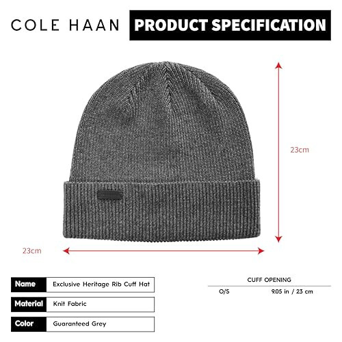 Cole Haan Heritage Rib Cuff Beanie Hat - Warm Knit Winter Beanie for Men - Classic Cuffed Design, Perfect for Daily Wear - 6