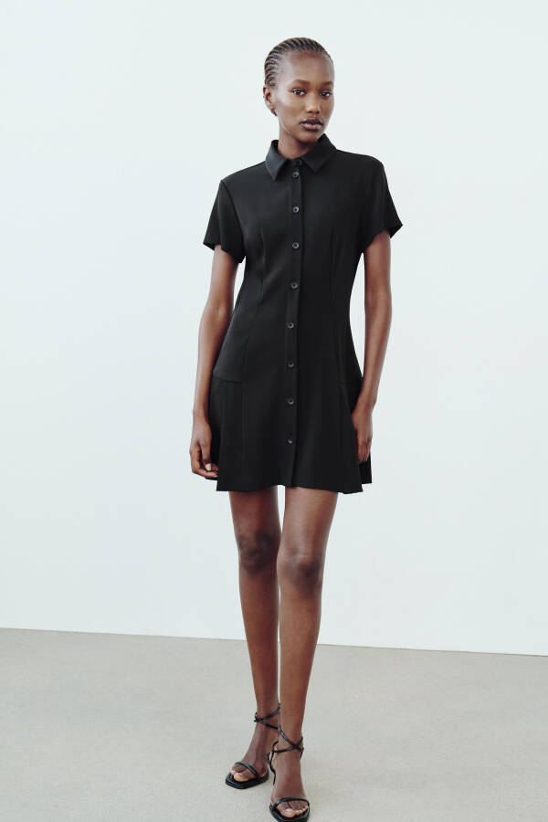 COLLAR DETAIL MINI DRESS - Black - 8