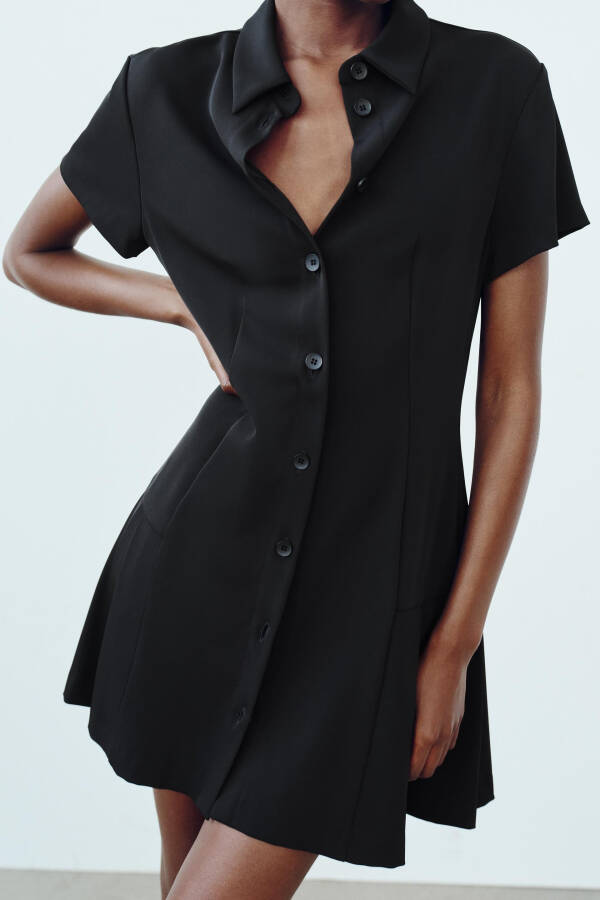 COLLAR DETAIL MINI DRESS - Black - 2