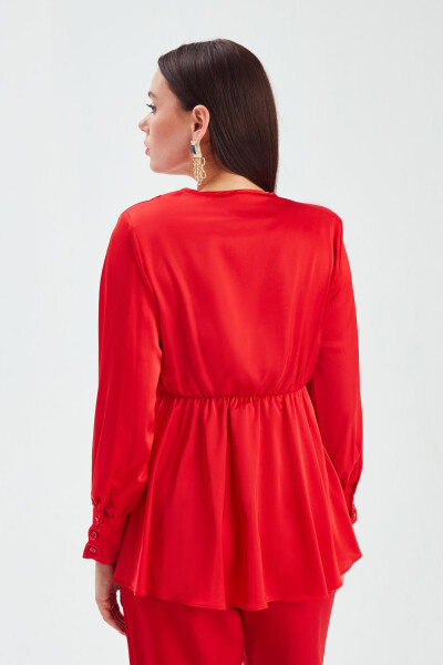 Collar Detail Wrap Blouse - Red - 5