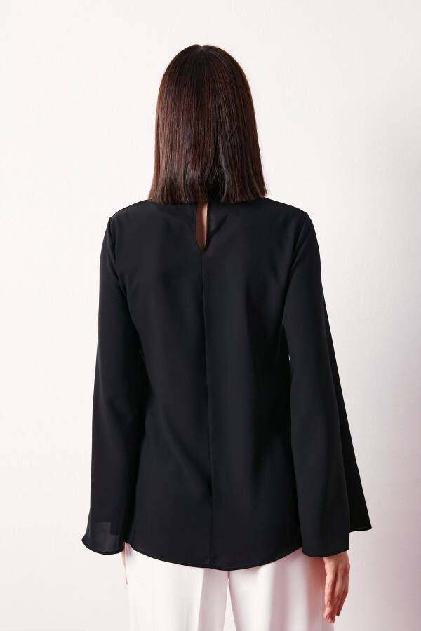 Collar Spanish Sleeve Blouse - Black - 7