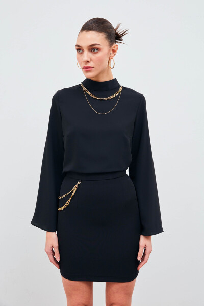 Collar Spanish Sleeve Blouse - Black - 9