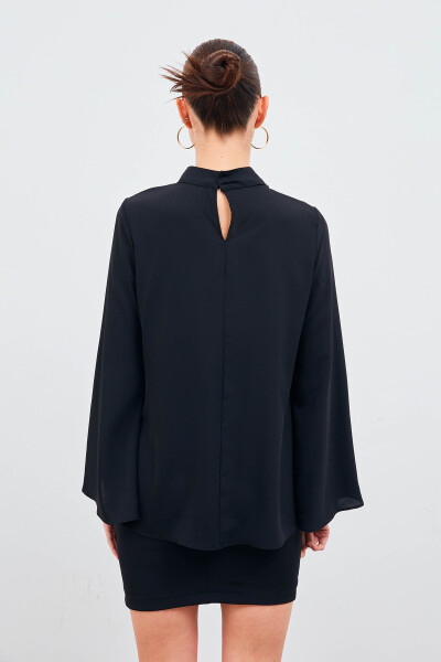 Collar Spanish Sleeve Blouse - Black - 12