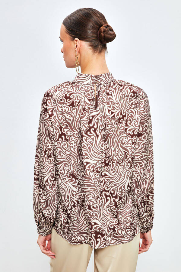 Collared Patterned Blouse - BROWN - 6