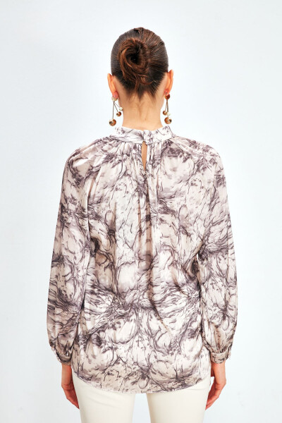 Collared Printed Blouse - BEIGE - 6