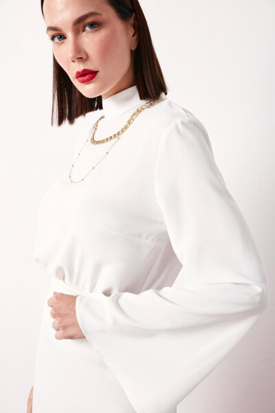 Collared Spanish Sleeve Blouse - Ecru - 2