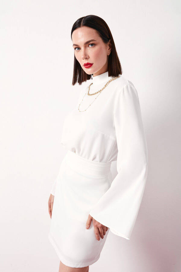 Collared Spanish Sleeve Blouse - Ecru - 5