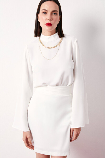 Collared Spanish Sleeve Blouse - Ecru - 6