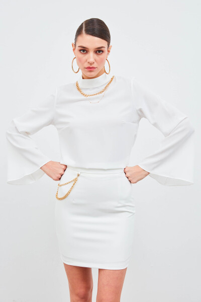 Collared Spanish Sleeve Blouse - Ecru - 13