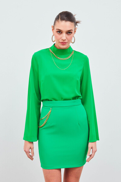 Collared Spanish Sleeve Blouse - Green - 1