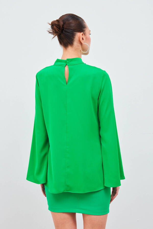 Collared Spanish Sleeve Blouse - Green - 5