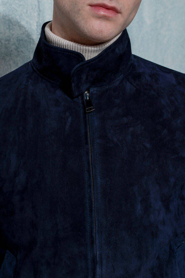 College Genuine Leather Navy Blue Men's Suede Jacket - 11