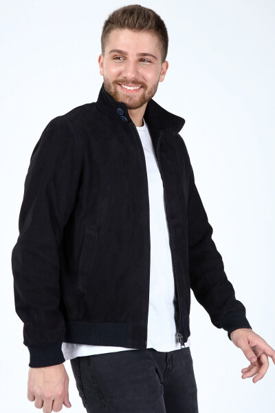 College Genuine Leather Navy Blue Men's Suede Jacket - 16