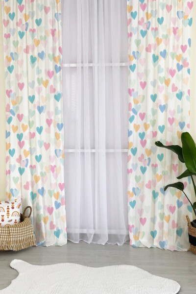 Colorful Hearts Pattern Velvet Baby and Children's Room Background Curtain - 1