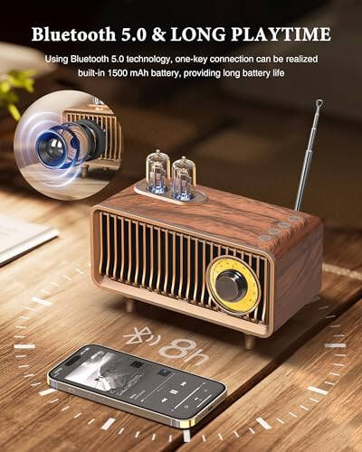 COLSUR Retro Bluetooth Speaker, Vintage Radio, bass, Bluetooth 5.1 Wireless Connection, Suitable for Home Office, Outdoor Party, Portable Speaker, Suitable for iPhone, Android Speaker - 2