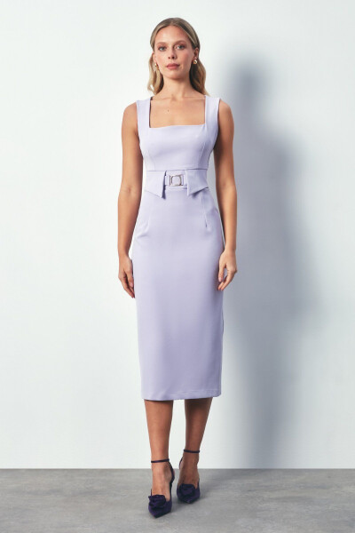 Combined Accessory Pencil Dress - LILAC - 3