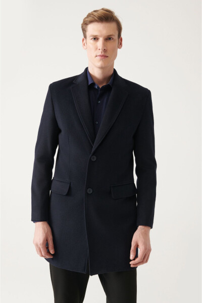 Comfort fit, notch lapel, navy wool cashmere coat. A22y6100 - 5